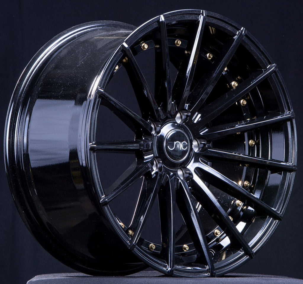 JNC042 Gloss Black w/ Gold Rivets | JNC Wheels | custom wheels