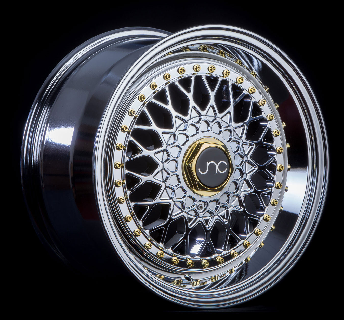 Black Rims Gold Rivets JNC004S Hyper Black Gold Rivets | JNC Wheels | custom wheels collection