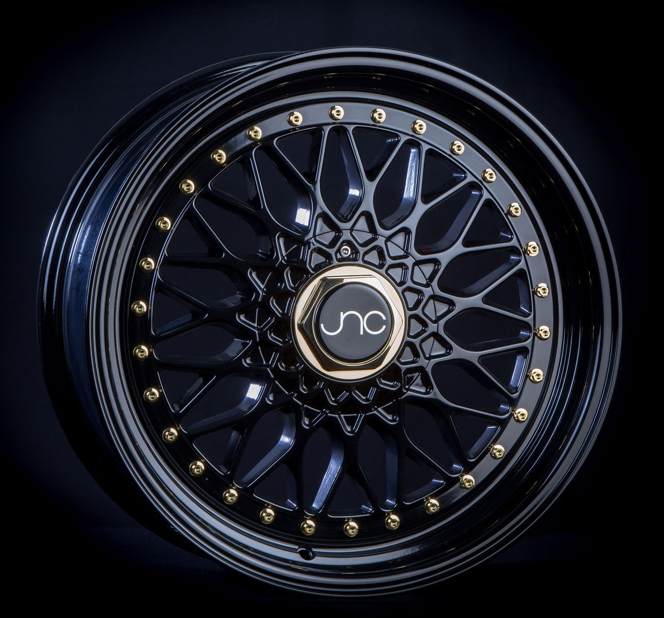 Black Rims Gold Rivets JNC004 Matte Black Gold Rivets | JNC Wheels | custom wheels collection