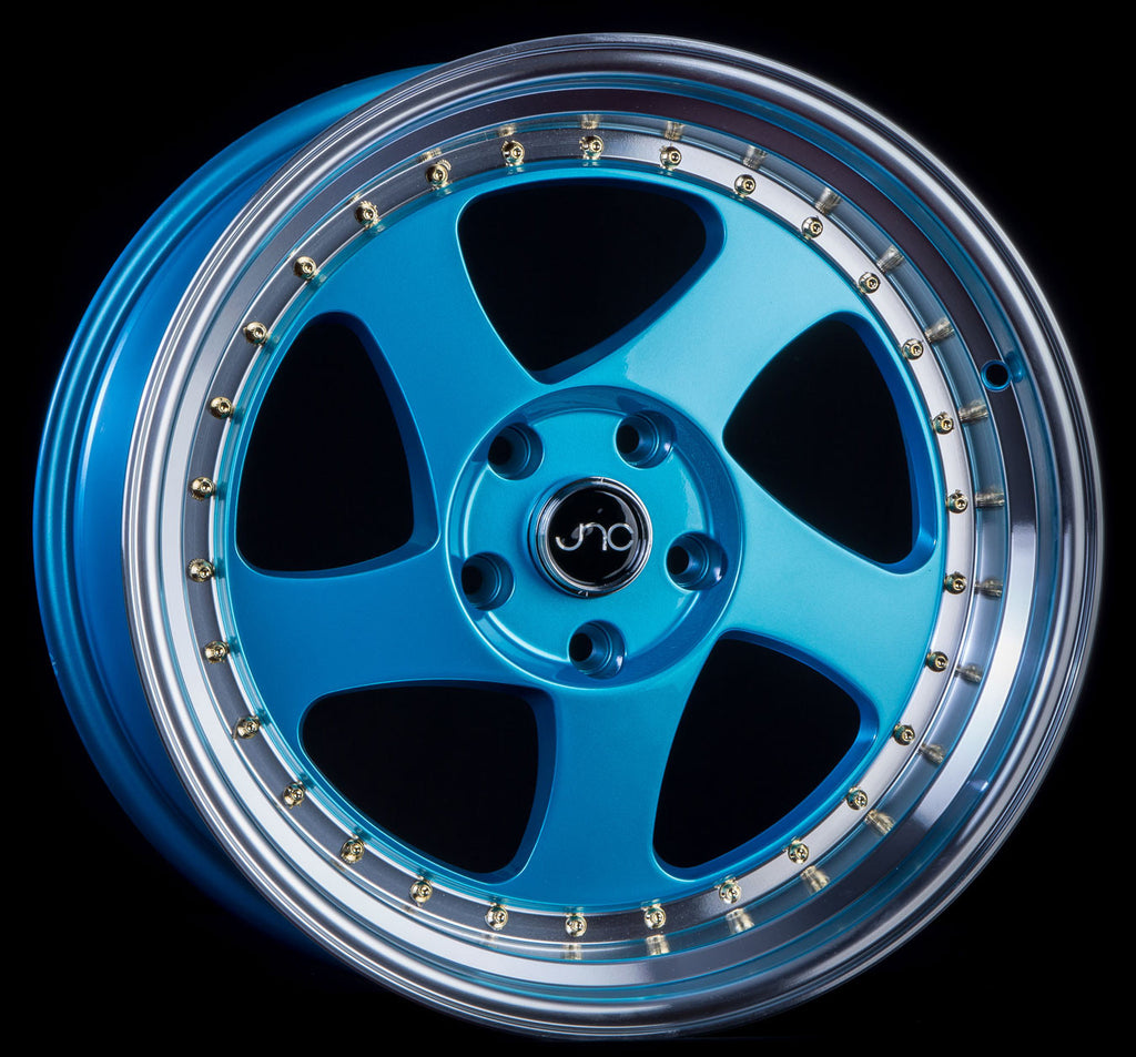 JNC034 Teal Blue Machine Lip Gold Rivets | JNC Wheels | custom
