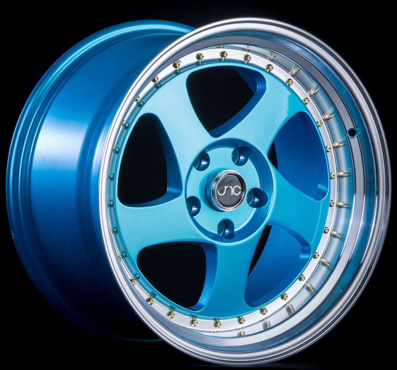 JNC034 Teal Blue Machine Lip Gold Rivets | JNC Wheels | custom wheels ...