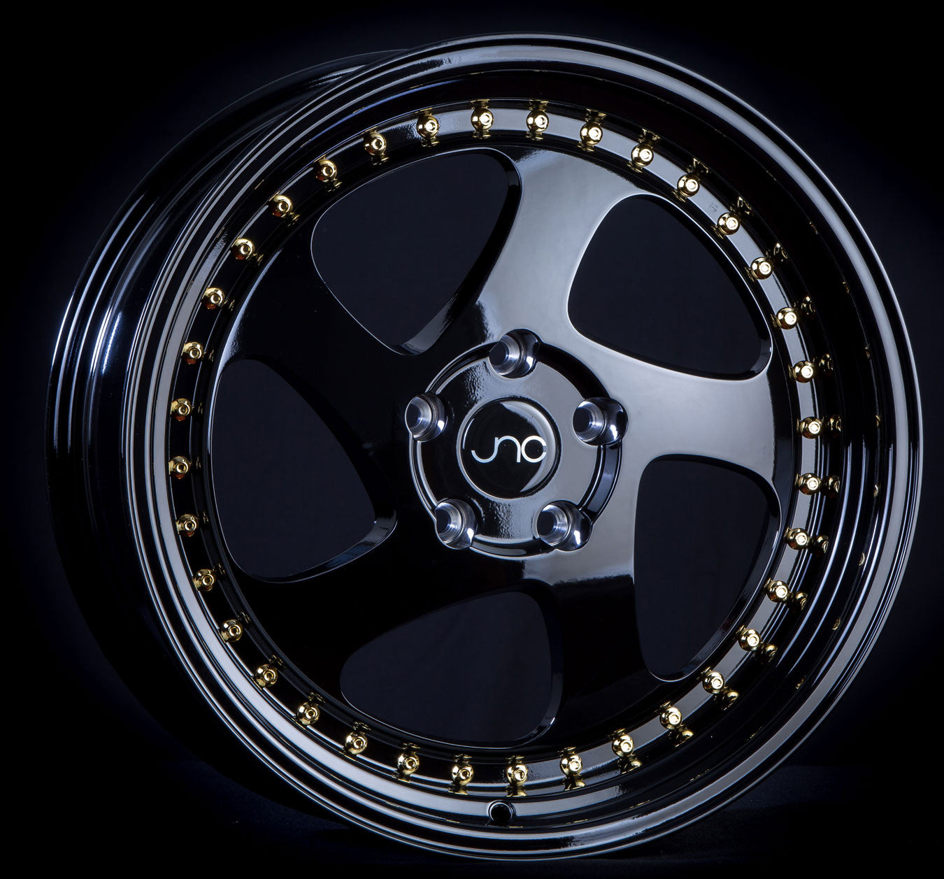 JNC034 Gloss Black Gold Rivets | JNC Wheels | custom wheels collection