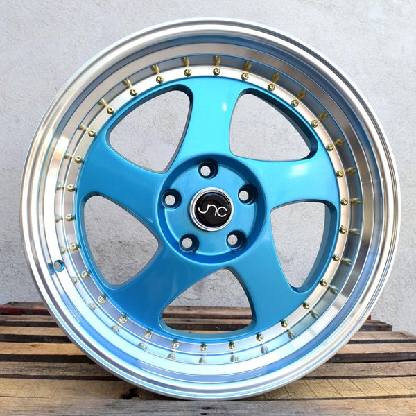 JNC034 Teal Blue Machine Lip Gold Rivets | JNC Wheels | custom wheels ...