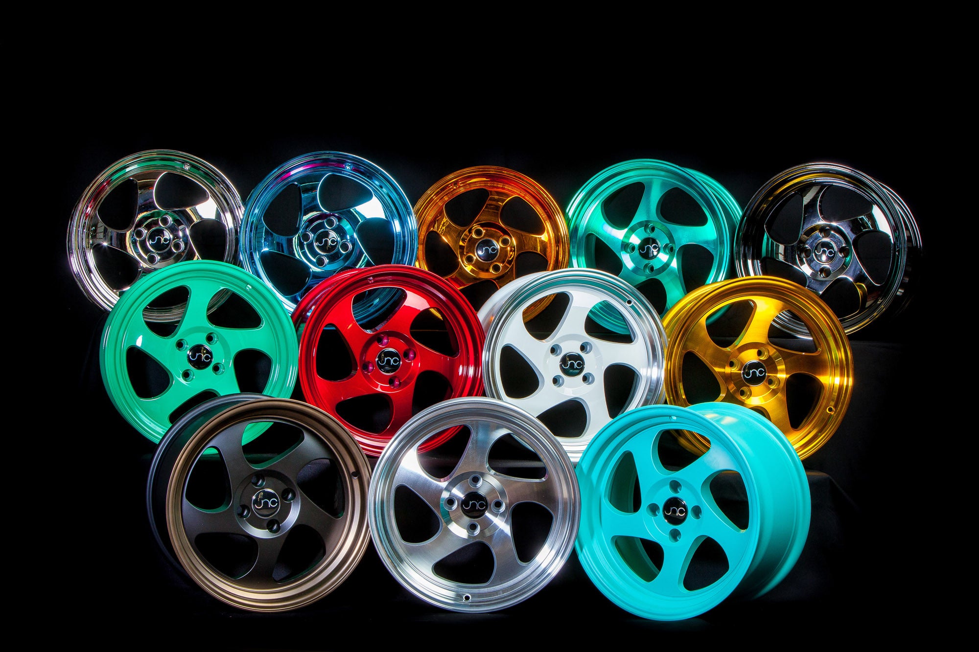 JNC034 Teal Blue Machine Lip Gold Rivets | JNC Wheels | custom wheels ...