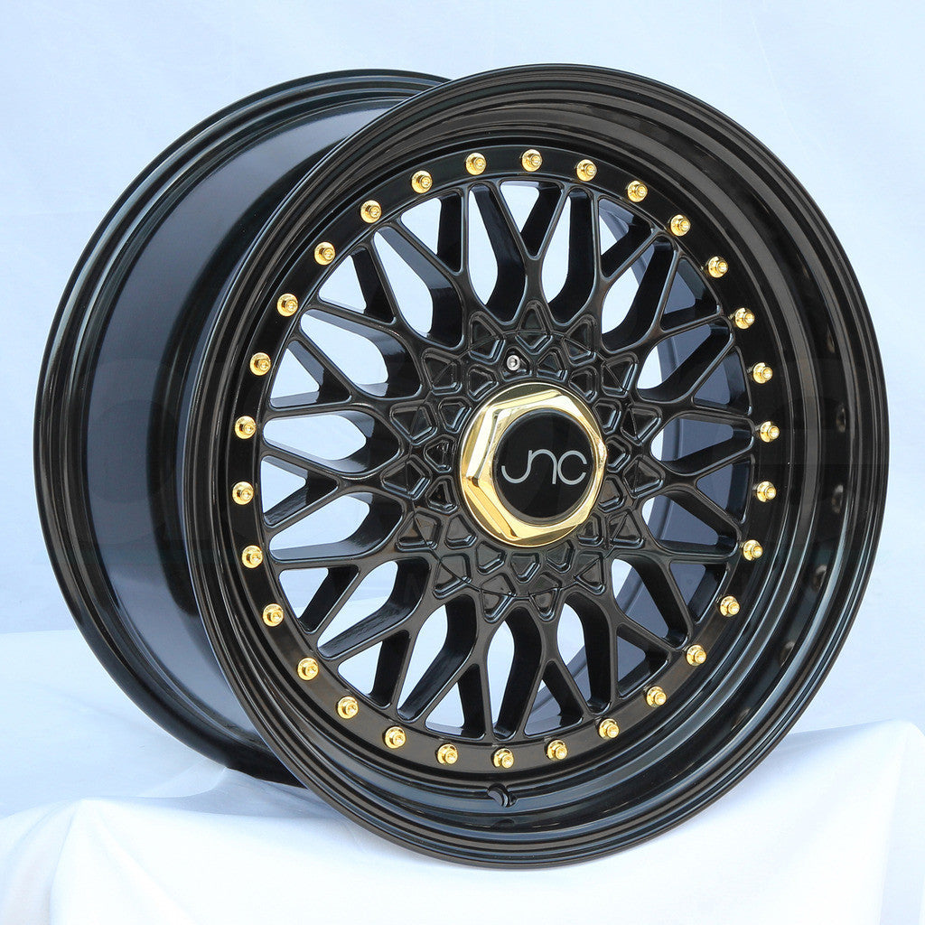 JNC004 Gloss Black Gold Rivets | JNC Wheels | custom wheels collection